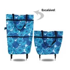 Sacola de Compras Dobrável com Rodinhas Carrinho de Feira Portátil Organizador Reutilizável com Design Retrátil