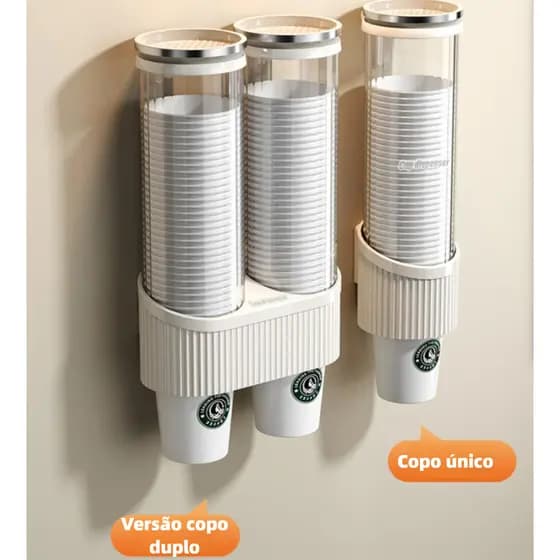 Dispensador de copos de papel descartáveis ​​com fixação adesiva na parede, Suporte para armazenar copos de papel.