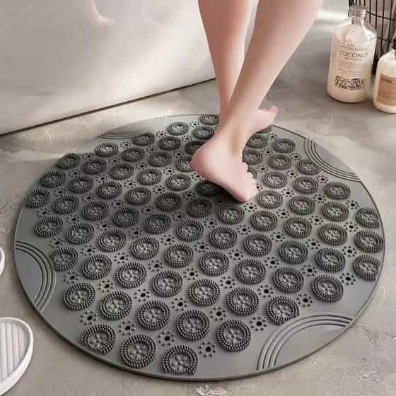 Tapete de Banheiro Redondo Antiderrapante Silicone 55x55cm com Ventosas e Massageador de Pés Limpeza Box Chuveiro