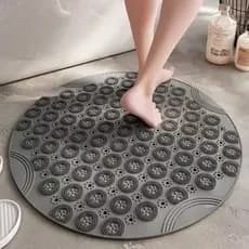 Tapete de Banheiro Redondo Antiderrapante Silicone 55x55cm com Ventosas e Massageador de Pés Limpeza Box Chuveiro