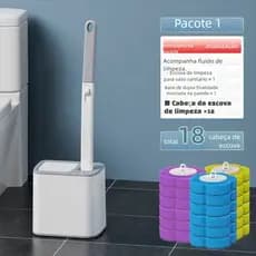 Conjunto de escova de vaso sanitário com haste + 6 cabeças de reposição, prático e higiênico