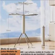Varal de Chão Dobrável Polvo Dupla Camada Multifuncional Secar Roupa e Meia com Rodinhas Sem InstalaçãoPrático e leve.