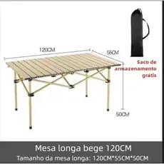 Mesa Dobrável  120cm Portátil com Saco Camping Churrasco Bege Resistente，Equipamentos para atividades ao ar livre