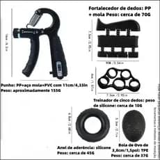 Kit Treino De Mão Ajustável 5 Peças Hand Grip Fortalecedor De Dedos Antebraço Musculação