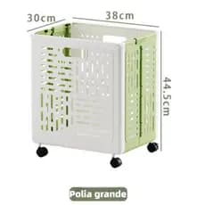 Cesto de Roupa Suja Dobrável com Rodinhas Multiuso Organizador de Brinquedos Slim 38x30x44.5cm Retrátil Banheiro