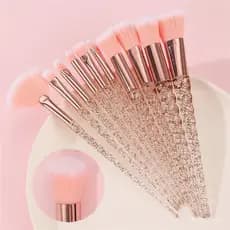 Blush escova 10 rosqueado conjunto de pincéis de maquiagem cristal transparente espiral lidar com unicórnio pó solto blu