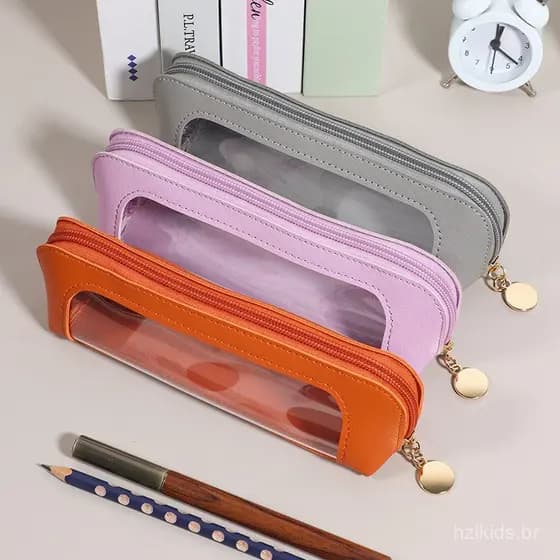 Triângulo de couro tridimensional ferramenta de maquiagem estojo de lápis PVC transparente saco de armazenamento de pape