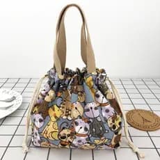 Japonês bonito bento saco bolsa de lona lancheira saco almoço cinto almoço saco portátil bento saco com cordão
