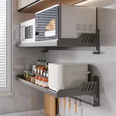 Prateleira de cozinha para micro-ondas, sem perfuração, suspensa na parede, forno, suporte de Rack de armazenamento domé