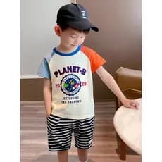Marca de comércio exterior roupas infantis 2026 verão novo estilo versão coreana moda infantil desenho animado gola redo