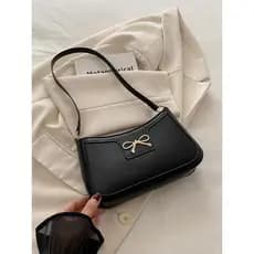 Bolsa de ombro feminina com laço, bolsa de cor sólida elegante para uso diário, casual, moderna, versátil, bolsa de alta