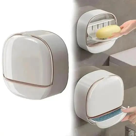 Suporte de sabonete à prova d'água para chuveiro, saboneteira antibacteriana montada na parede com drenagem e tampa arti