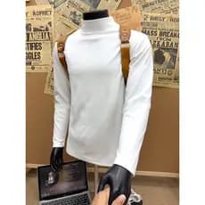 ((Mantenha-se aquecido, não inchaço) Camisa de fundo de meia gola alta masculina outono inverno espessada interna dupla