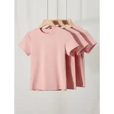 {Slim-fit Slimmer Look} Cor Sólida Genuíno Ombro Redondo Pescoço Manga Curta Mulheres Primavera Verão Camiseta Curta Pur