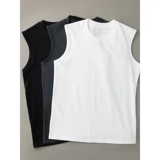 ((Compre um e ganhe outro) Colete de algodão pesado masculino verão cor sólida esportes Fitness sem mangas camiseta femi