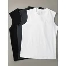 ((Compre um e ganhe outro) Colete de algodão pesado masculino verão cor sólida esportes Fitness sem mangas camiseta femi