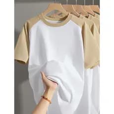 250G pesado puro algodão Raglan ombro camiseta masculina de manga curta verão solto em torno do pescoço meia manga cor @