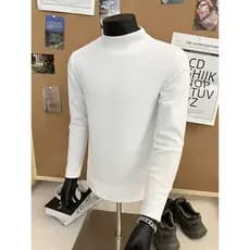 ((Mantenha-se aquecido, não inchaço) Masculino outono inverno quente interno dupla face de lã meia gola alta Top de lã