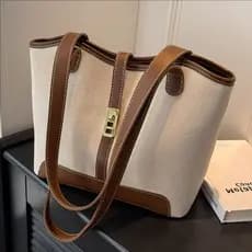 Nova bolsa tote feminina da moda, bolsa de ombro com design em cores contrastantes, bolsa casual versátil de grande capa