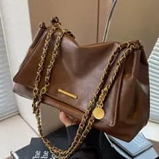 Bolsa de Ombro Transversal Feminina Retrô Moderna de Grande Capacidade com Corrente Simples, Nova Moda 2026