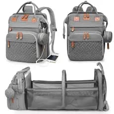 Bolsa de Fraldas AstroalanBaby com Estação de Troca, Mochila Impermeável para Pais com Porta de Carregamento USB, Presen
