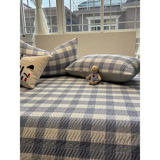 Simples azul xadrez algodão capa de cama conjunto de três peças acolchoado lençol engrossado algodão puro Tatami Kang ca