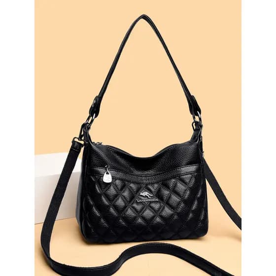 Lanzhixin canguru couro genuíno bolsa feminina 2026 novo estilo diamante verificado bolsa mensageiro de um ombro médio-