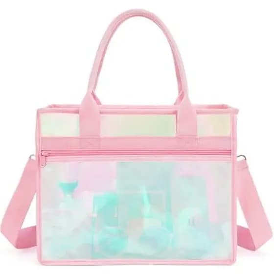 Bolsa De Praia Transparente Iridescente Fammart Para Mulheres , Sacola De Gelatina À Prova D'água De Areia Piscina , Ite