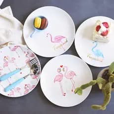 Conjunto de prato de café da manhã Flamingo 27cm cerâmica prato de comida ocidental prato de osso criativo estilo nórdic