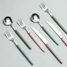 Criativo alça de cerâmica aço inoxidável ocidental conjunto talheres Morandi cor principal refeição bife faca colher sop