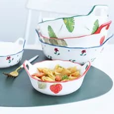 Prato de vegetais de orelha dupla de cerâmica estilo japonês Tigela pintada de cor grande Tigela de salada de tamanho pe