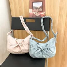 Cordão plissado saco de pano de náilon Ballet menina estilo fita arco bolsa de ombro saco de bolinho de náilon saco de a
