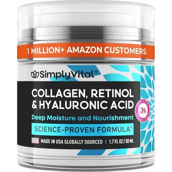 Creme de Colágeno, Retinol e Ácido Hialurônico SimplyVital - Hidratante Facial Anti-Idade para Rosto, Cuidado da Pele Fi