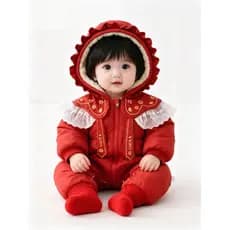 Roupas de bebê forro de lã macacão bebê menina roupas de inverno estilo chinês bordado mantendo quente grande vermelho f