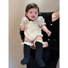 Bebê menina saia de manga curta doce gola de renda 2025 mês inteiro bebê estilo verão macacão bordado