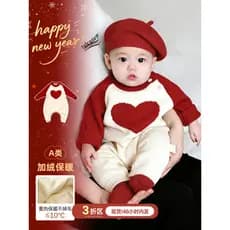 Mês inteiro bebê roupas de ano novo inverno macacão do bebê velo quente roupas de inverno bebê vermelho Outing macacão