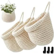 Honeydak Boho Decor Cestas De Parede Suspensas Para Cozinha Pacote Com 3 Lágrima Ganchos Armazenamento Frutas Cebola Bat