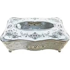 Suporte Para Caixa De Tecido Retangular Decorativo Clássico , Prata & amp ; Acrílico Branco