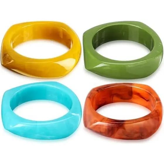Pulseira De Resina Acrílica Quadrada Colorida Terrestre , Larga Geométrica Irregular , Feminina