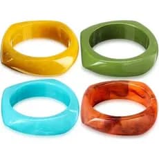 Pulseira De Resina Acrílica Quadrada Colorida Terrestre , Larga Geométrica Irregular , Feminina