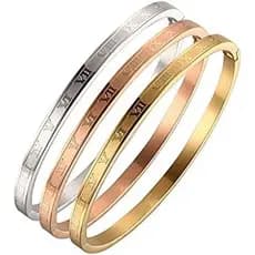 Pulseira De Numeral Romano Brilhante Série , Moderna Para Homens E Mulheres , Ouro , Prata Rosa Aço Inoxidável De Três C