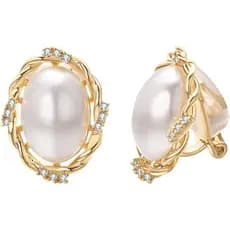 Brincos de Pérola Grande Branca com Clipe para Mulheres, Banhados a Ouro 18k, Hipoalergênicos, Sem Furo, Joias Brilhante