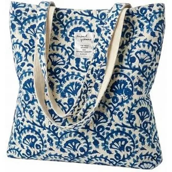 Bolsa Tote De Lona De Algodão Para Mulheres , De Ombro Floral Leve E Reutilizável Uso Diário , Compras , Praia Ou Viagen