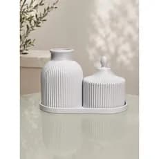 Kit vaso e pote Decorativo com Bandeja | Vaso + Pote Decorativo para Sala e Lavabo