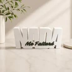 Letreiro Decorativo | Nada Me Faltará | Branco Mármore e Verde Oliva | Decoração Cristã 3D Premium | Sala Estar