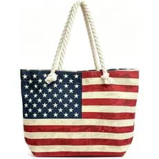 Sacola De Lona Com Bandeira Americana Zíper , Bolsas De Praia De Grande Capacidade Para Mulheres , Bolsa De Ombro De Via
