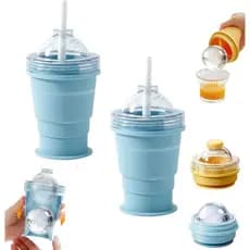 2 Conjuntos De Copo Dobrável Para Fazer Bolas De Gelo Com Canudo , 2026 Novo De Bebida De Bola De Silicone À Prova De Va