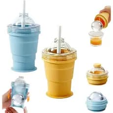 2 Conjuntos De Copo Dobrável Para Fazer Bolas De Gelo Com Canudo , 2026 Novo De Bebida De Bola De Silicone À Prova De Va