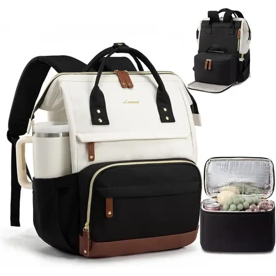 Mochila De Almoço LOVEVOOK Para Mulheres , Laptop De 15.6 Polegadas Com Compartimento Isolado , Bolsa De Trabalho Refrig