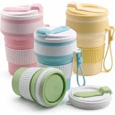 Copo Dobrável De 4 Pacotes Reutilizável-Caneca De Café De Viagem À Prova De Vazamentos De 12 Onças , Silicone , E Portát
